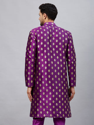 VM BY VASTRAMAY Men's Purple Foil Print Silk Blend Kurta