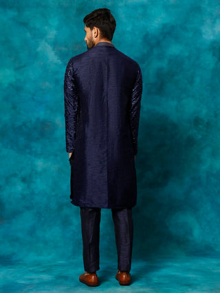 VM By VASTRAMAY Men's Blue Silk Blend Kurta Pyjama Set
