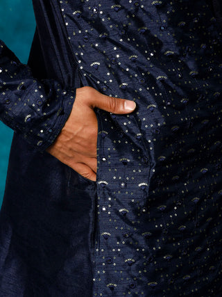 VM By VASTRAMAY Men's Blue Silk Blend Kurta Pyjama Set
