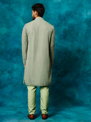 VM Men's Mint Green Georgette Sequins Kurta Pyjama Set