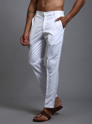 VM By VASTRAMAY Men's White Cotton Pant Style Pyjama
