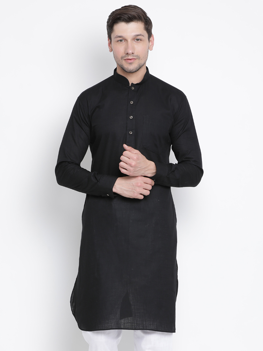 VASTRAMAY Men's Black Cotton Blend Kurta