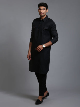 VM BY VASTRAMAY Men's Black Pathani Suit Set