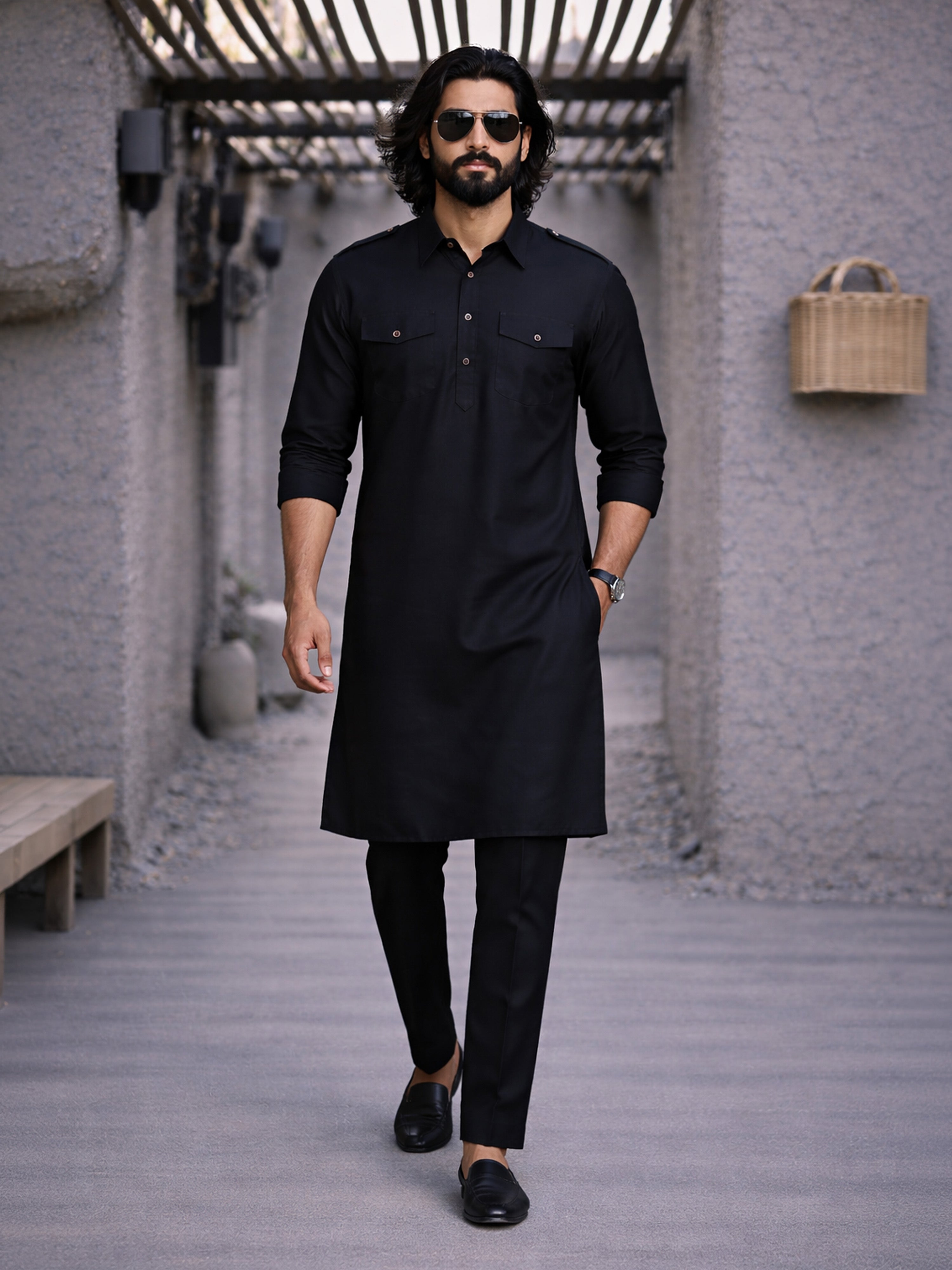 Men's Black Pathani Suit Set