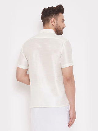 VM By VASTRAMAY Men's Cream Silk Blend Ethnic Shirt