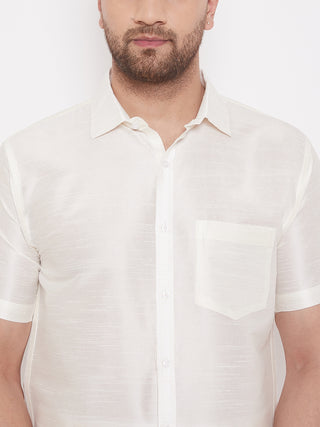 VM By VASTRAMAY Men's Cream Silk Blend Ethnic Shirt