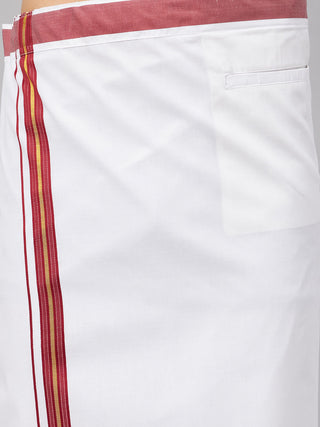 VM By VASTRAMAY Men's Rose Gold And White Silk Blend Shirt And Mundu Set