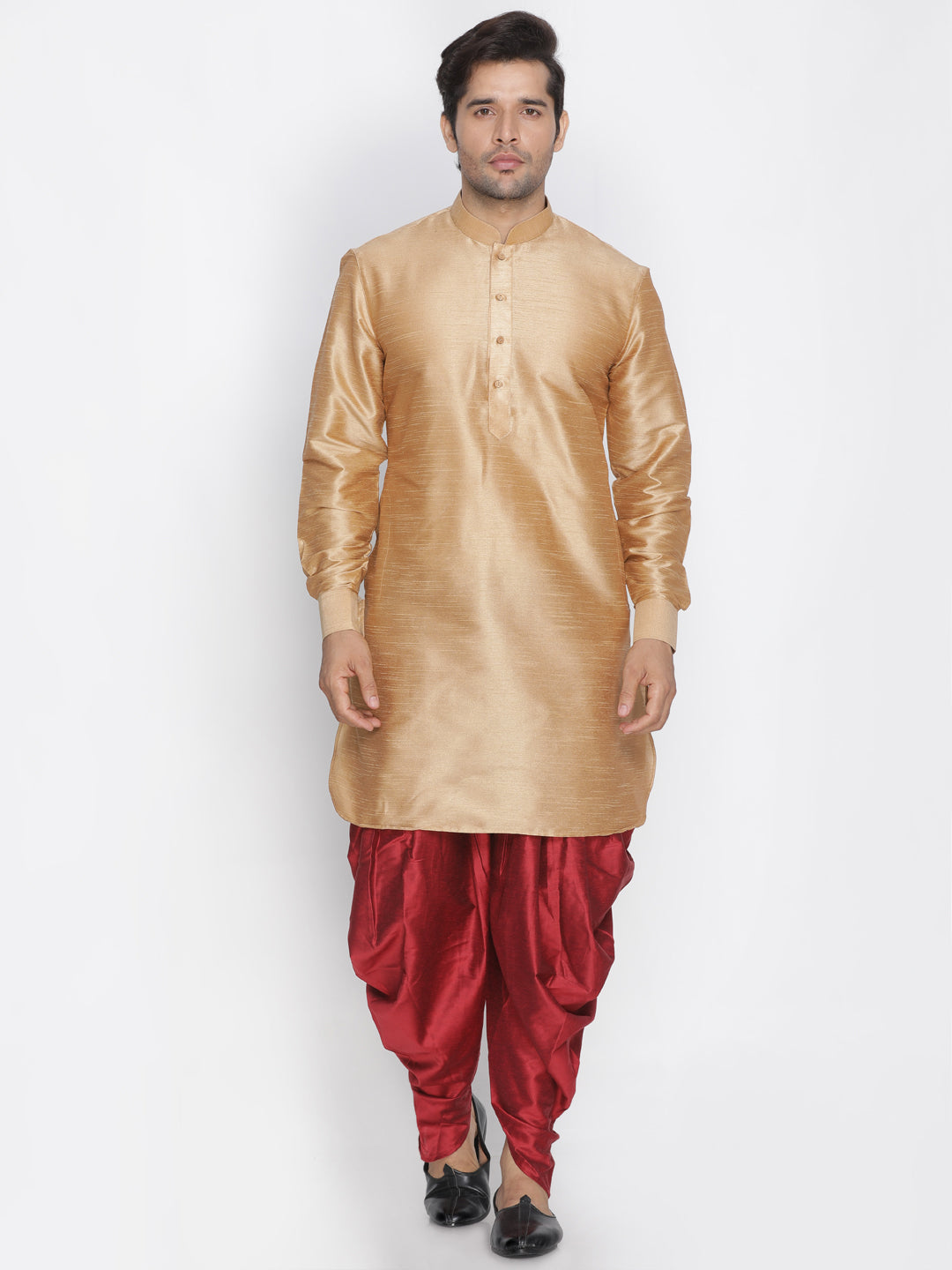 Men's Rose Gold Silk Blend Curved Kurta