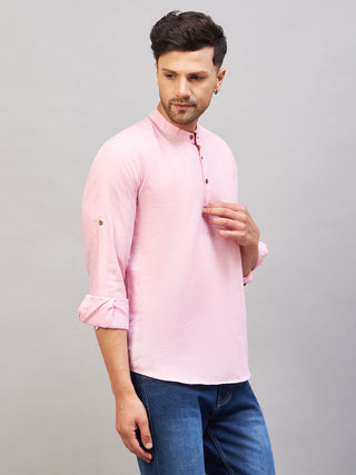 VM BY VASTRAMAY Men's Pink Short Cotton Kurta