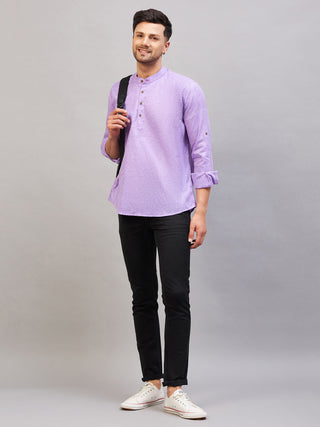 VM BY VASTRAMAY Men's Purple Short Cotton Kurta