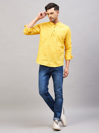VM BY VASTRAMAY Men's Yellow Short Cotton Kurta