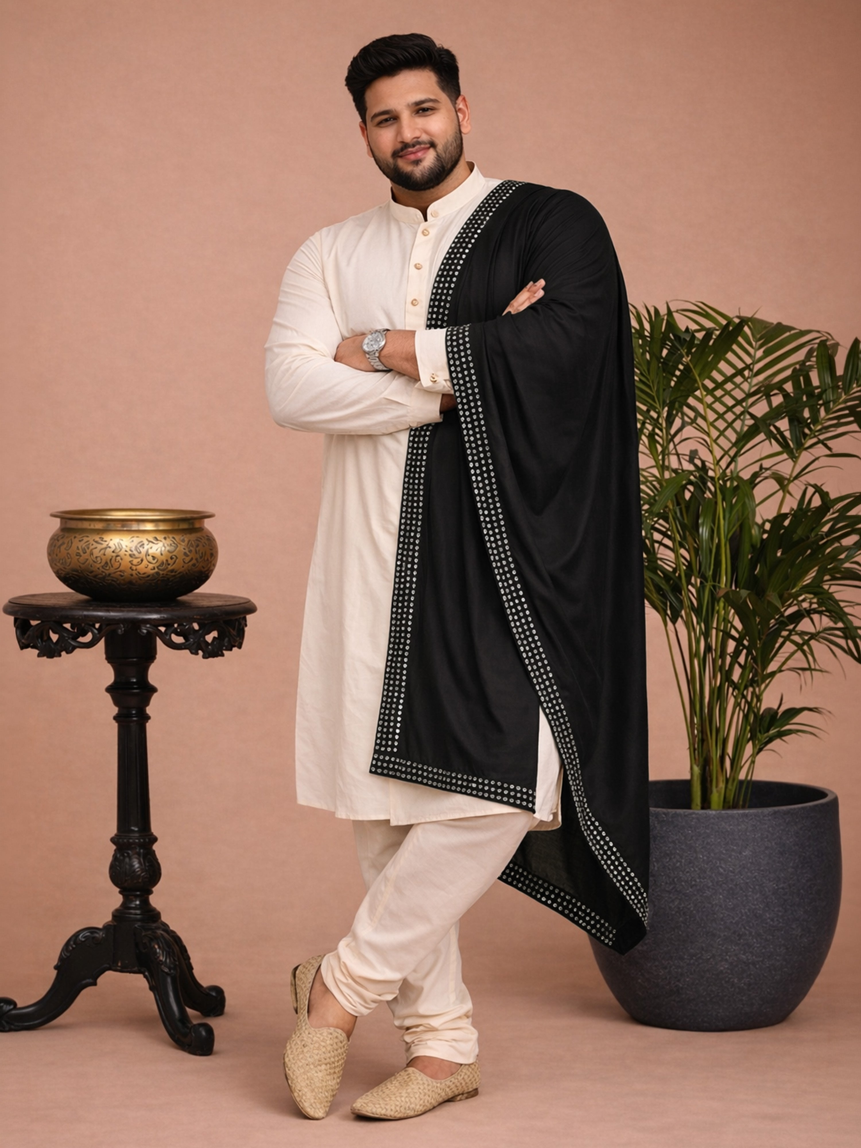 Men's Black Solid Dupatta