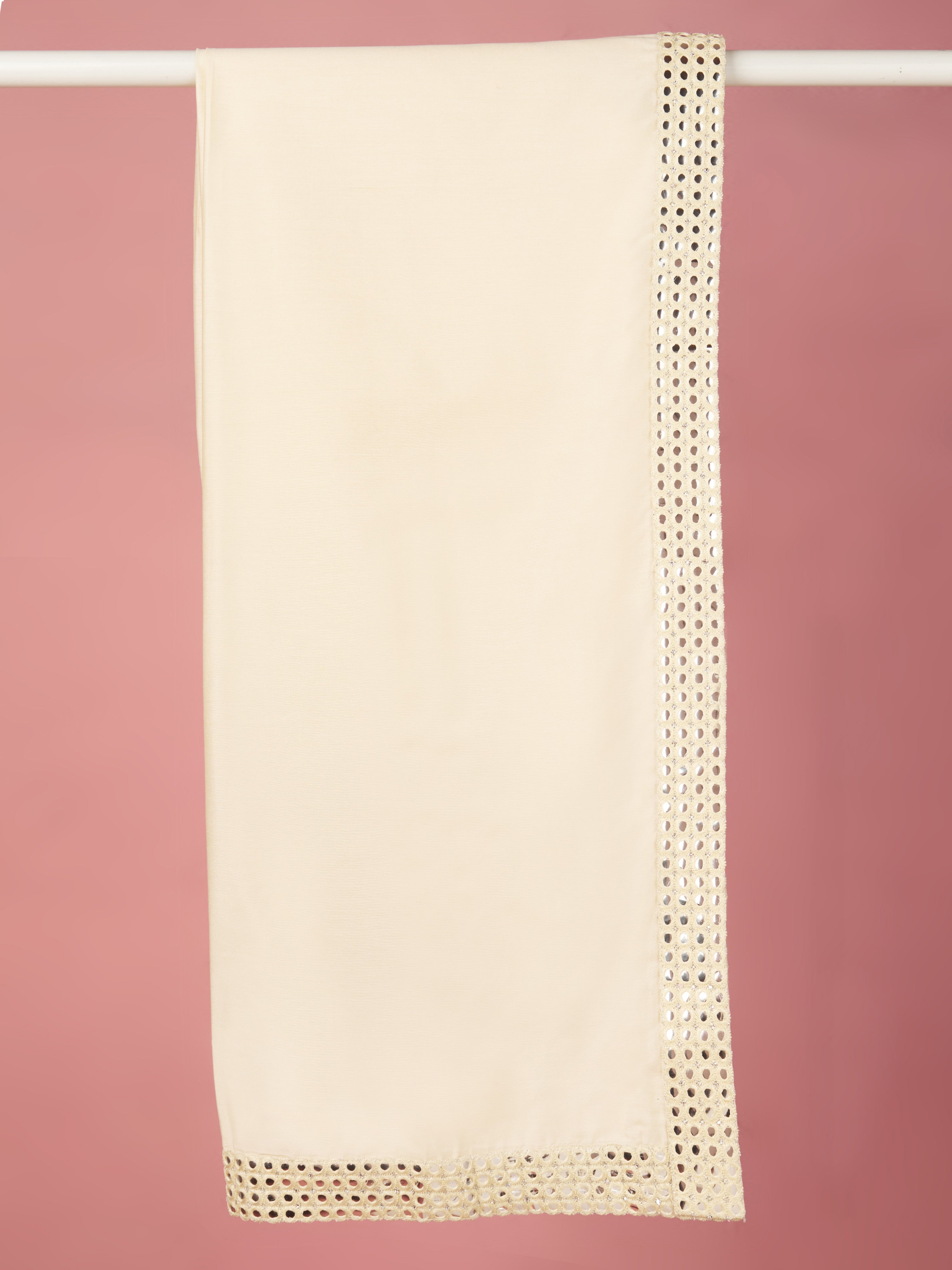 Cream Viscose Mirror Work Border Men's Dupatta