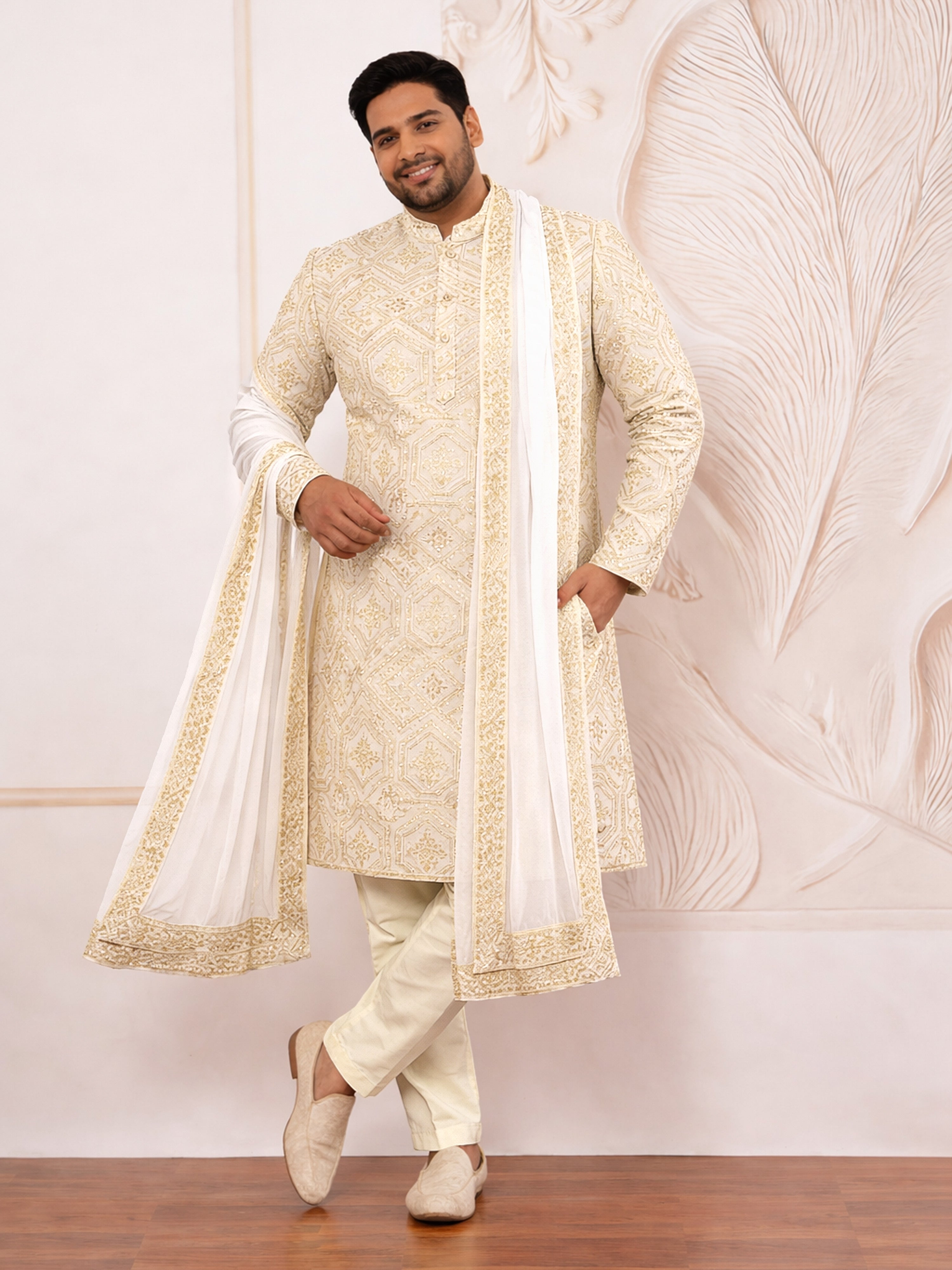 Men's White Solid Dupatta