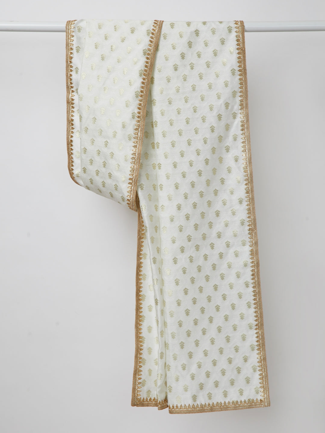 Men's White Viscose Dupatta with Gold Zari Work