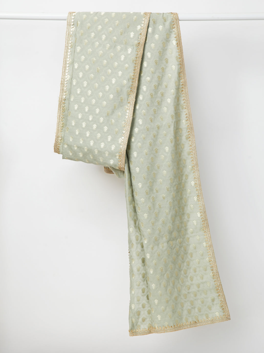 Green Viscose Zari Work Dupatta with Gold Border