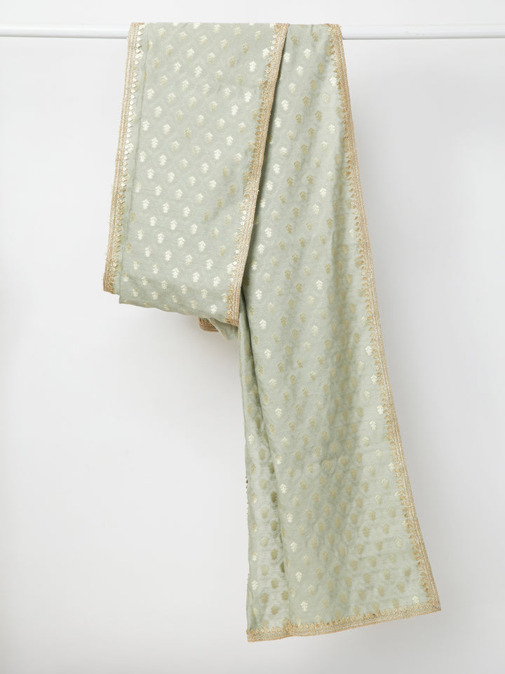 Green Viscose Zari Work Dupatta with Gold Border