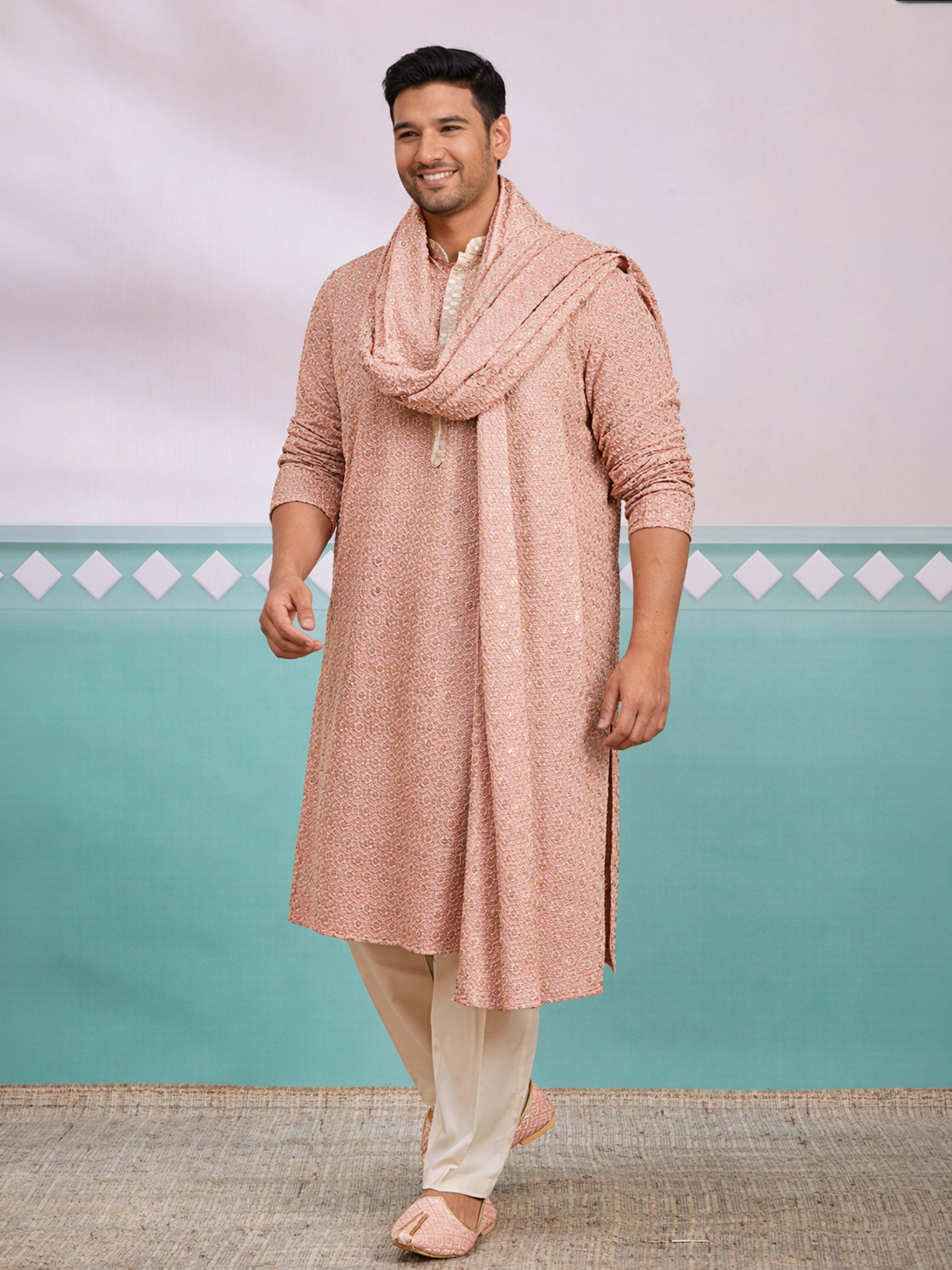 Men's Pink Geometric Dupatta