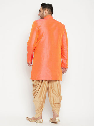 VASTRAMAY Men's Plus Size Orange Slim Fit Sherwani Set