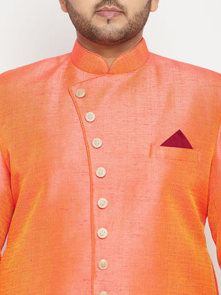 VASTRAMAY Men's Plus Size Orange Slim Fit Sherwani Set