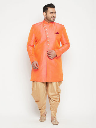 VASTRAMAY Men's Plus Size Orange Slim Fit Sherwani Set