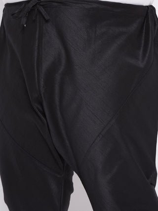 VASTRAMAY Men's Plus Size  Black Ethnic Jacket With black Silk Blend Kurta and Pyjama Set