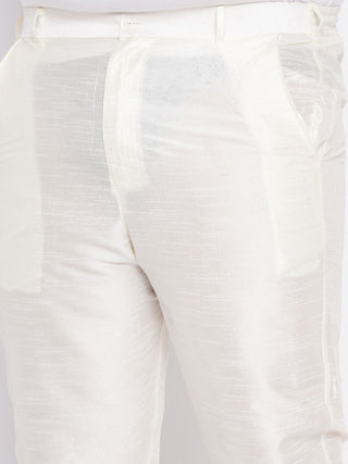 VASTRAMAY Men's Plus Size Maroon Silk Blend Jacket And Cream Kurta Pant Set