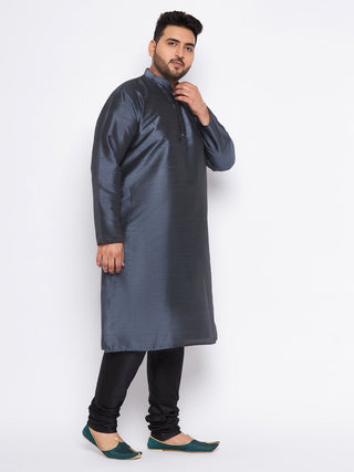 VASTRAMAY Men's Plus Size Grey Silk Blend Kurta Pyjama Set
