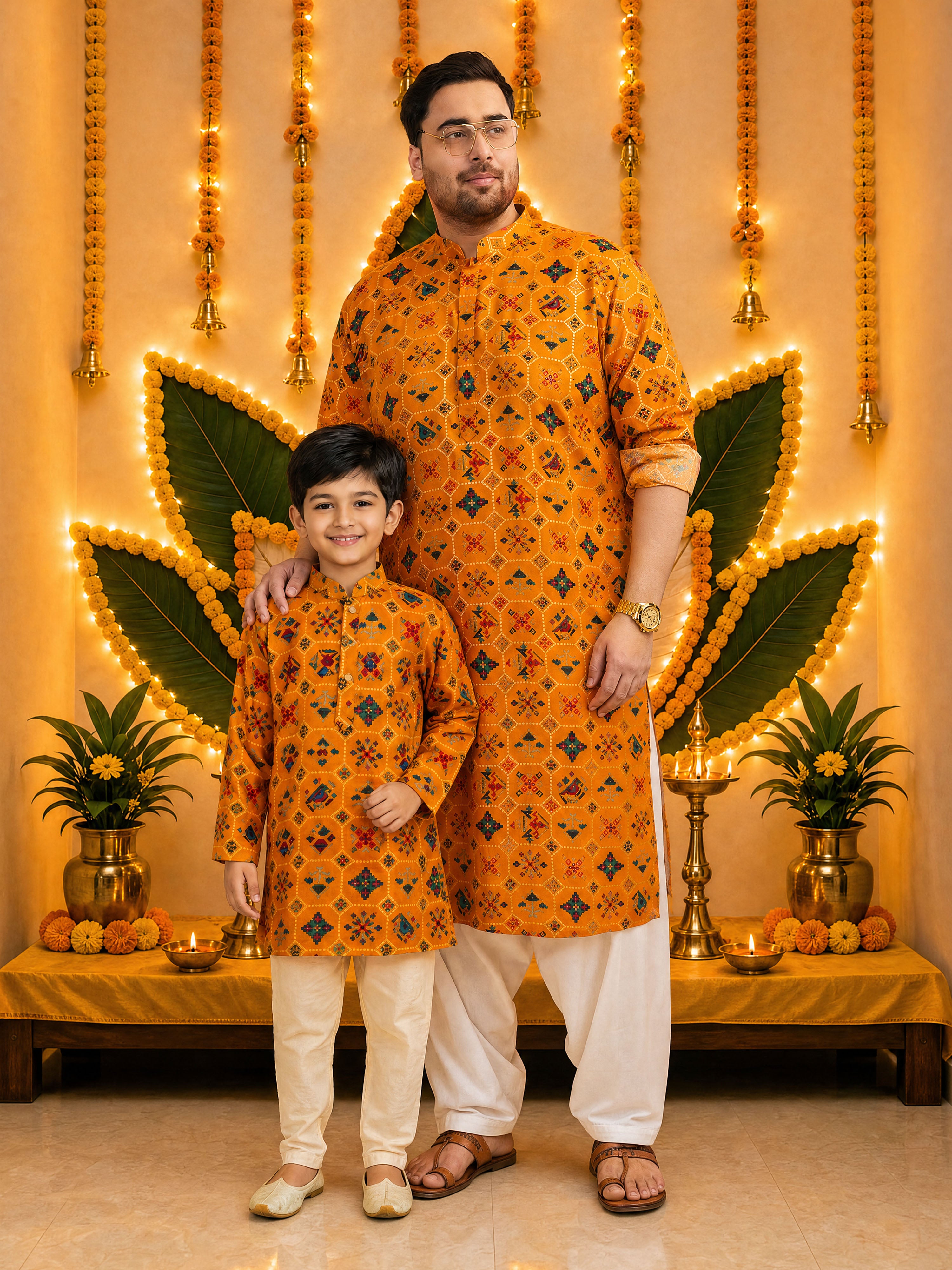 Boys Mustard Rayon Kurta Pyjama Set