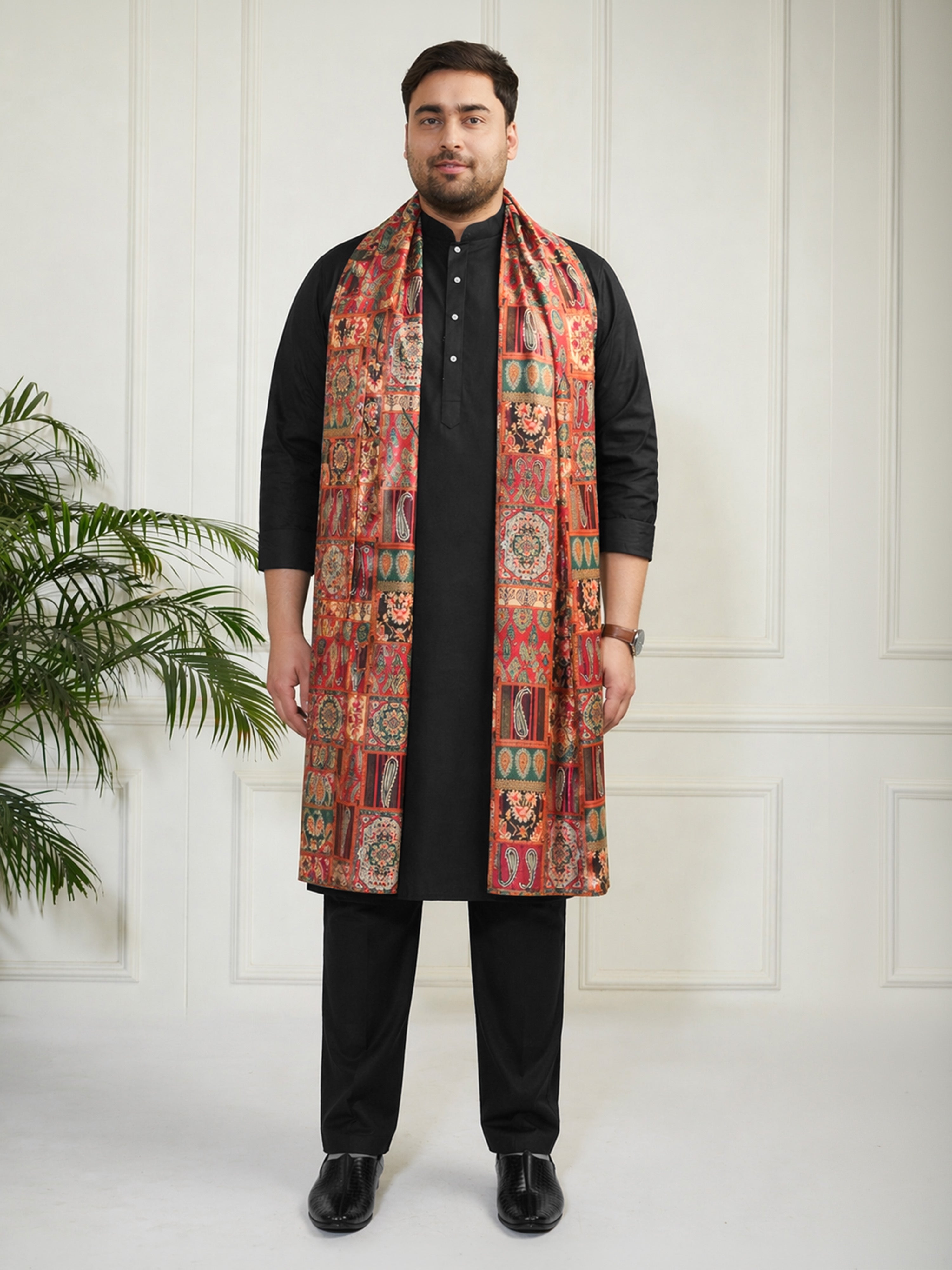 Men's Black Silk Blend Solid Thigh Length Kurta Pant Set with Pyjama