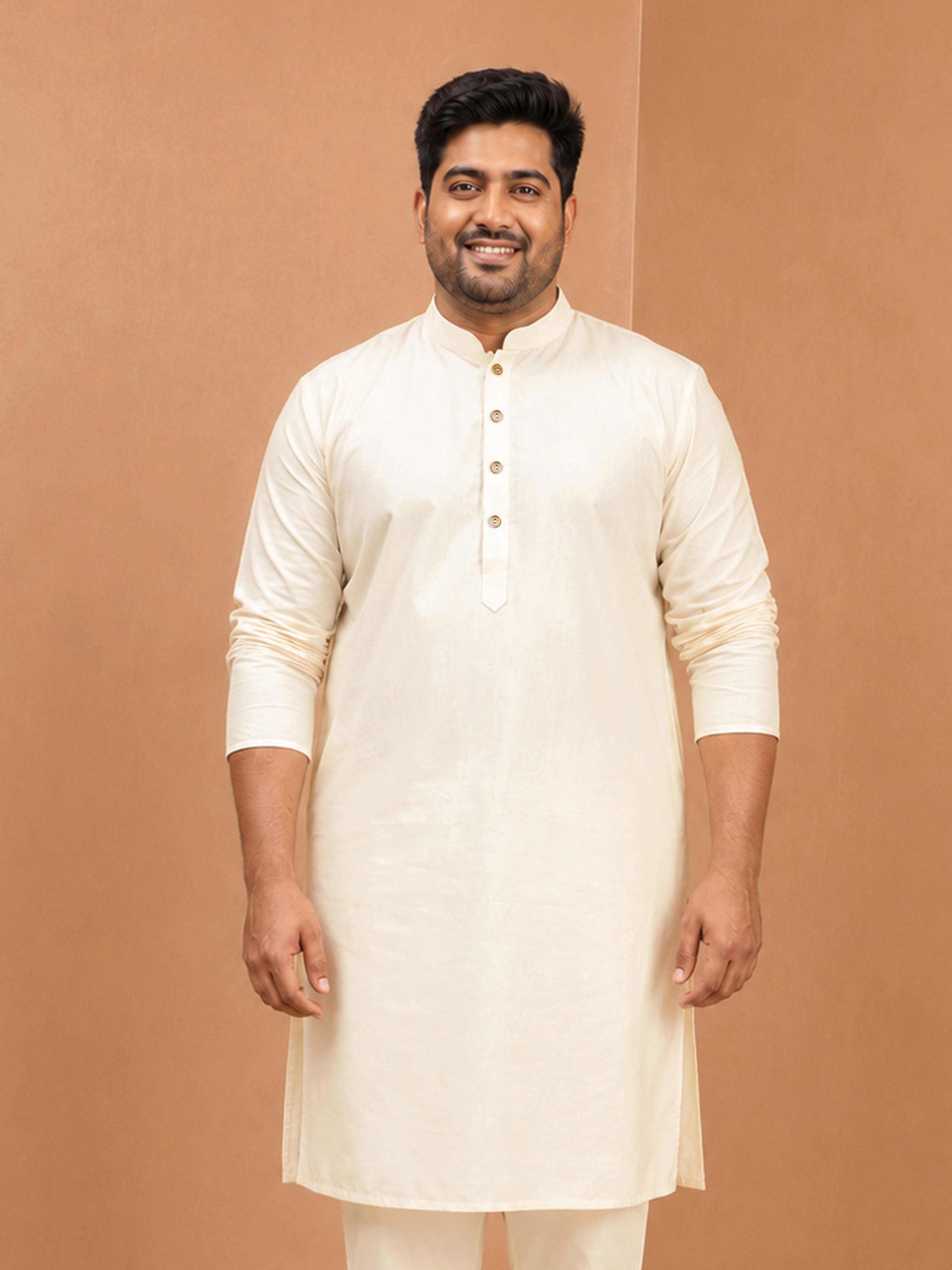 Men Cream Viscose Kurta Festive Ethnic Wear