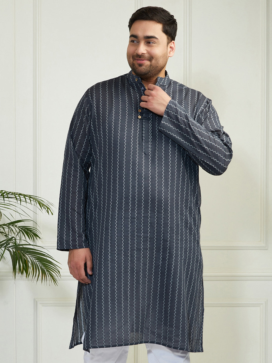 Plus Men's Grey Cotton Kurta