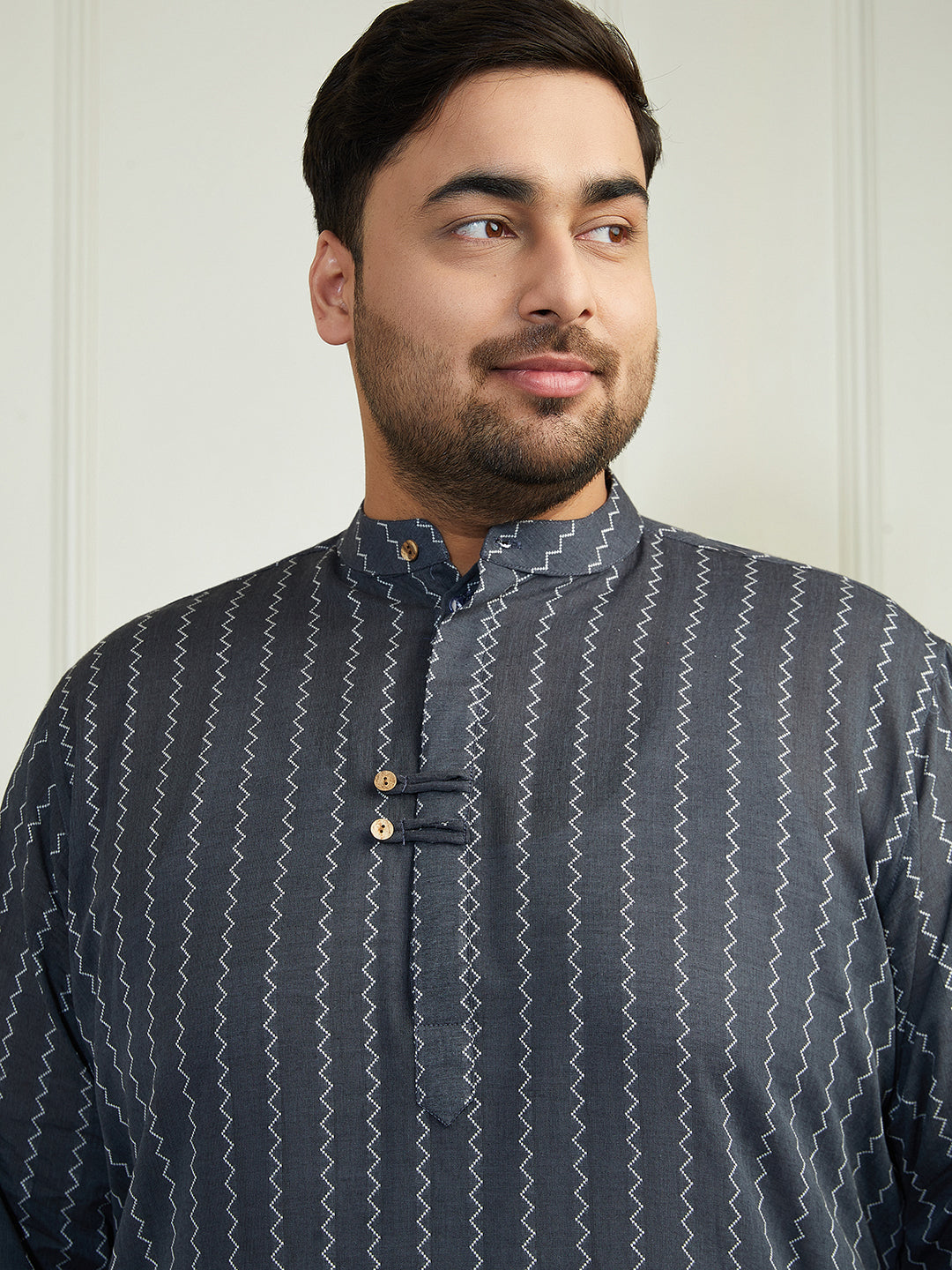 Plus Men's Grey Cotton Kurta