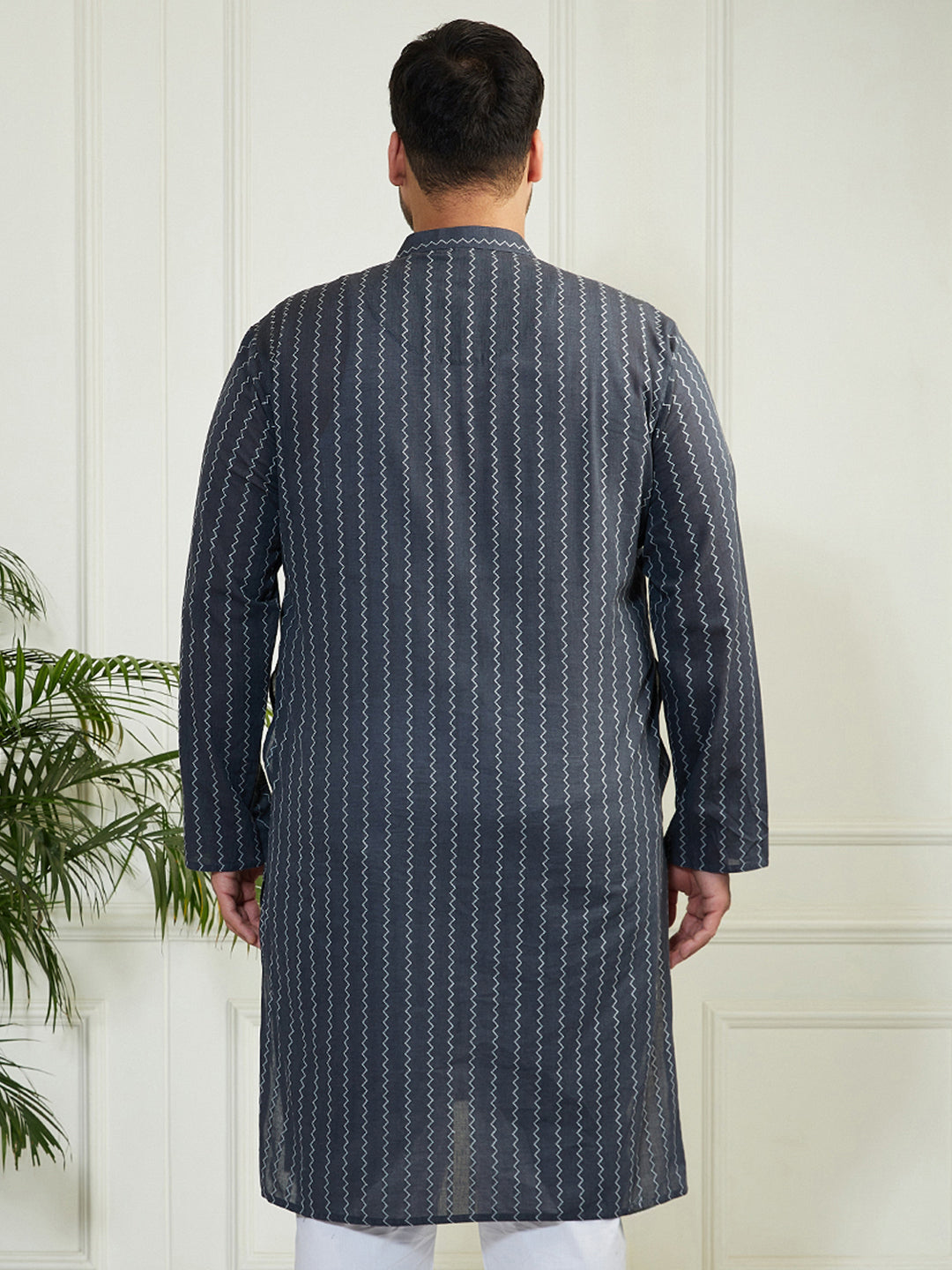 Plus Men's Grey Cotton Kurta