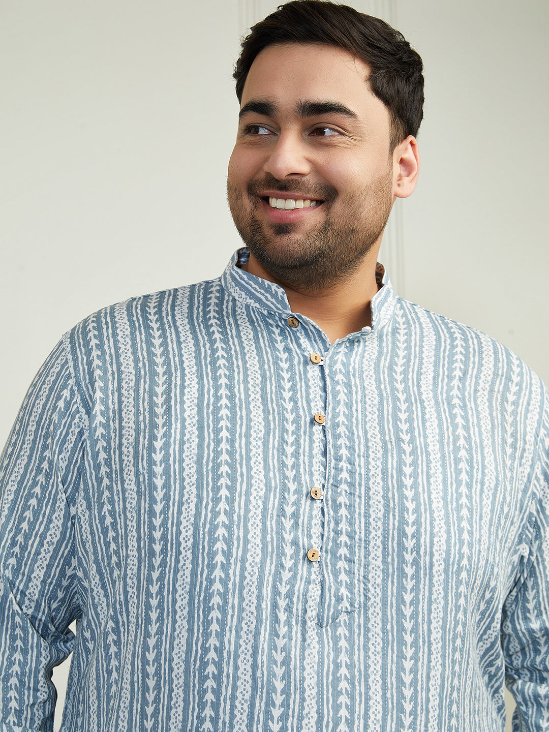 Plus Men's Grey Cotton Kurta