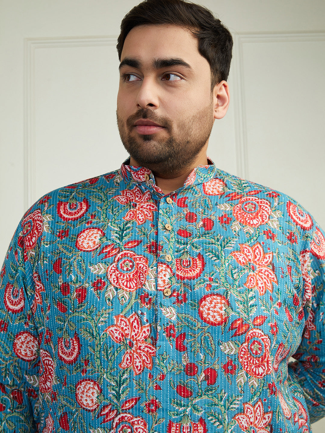 Plus Men's Aqua Cotton Kurta