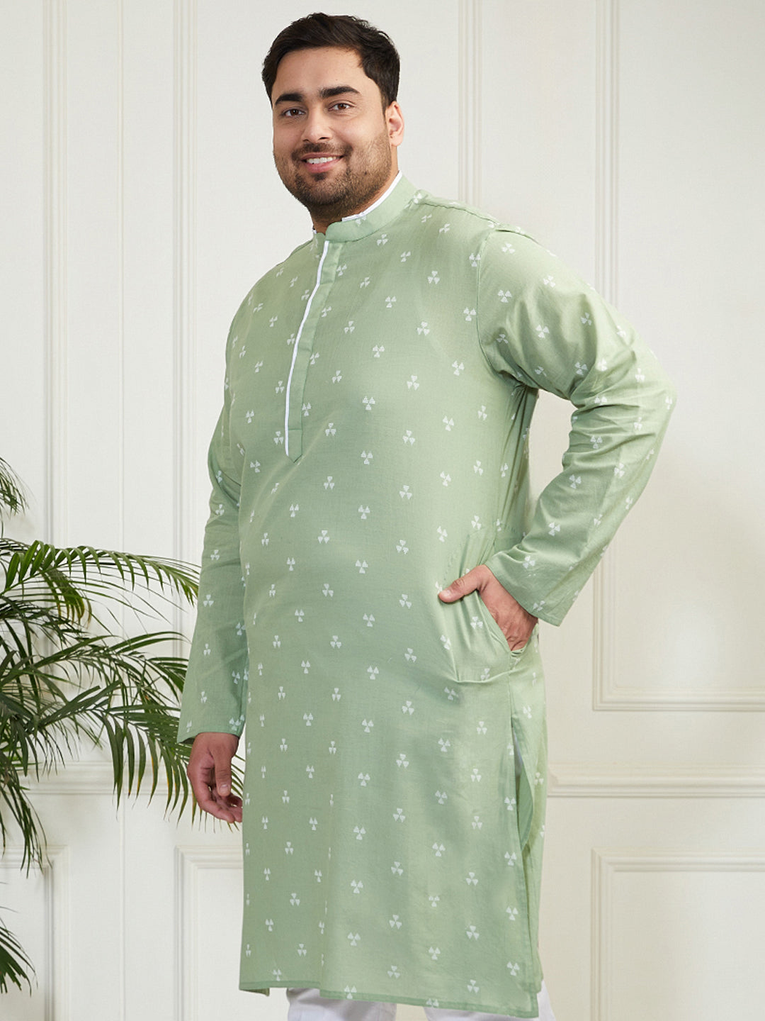 Plus Men's Green Cotton Kurta