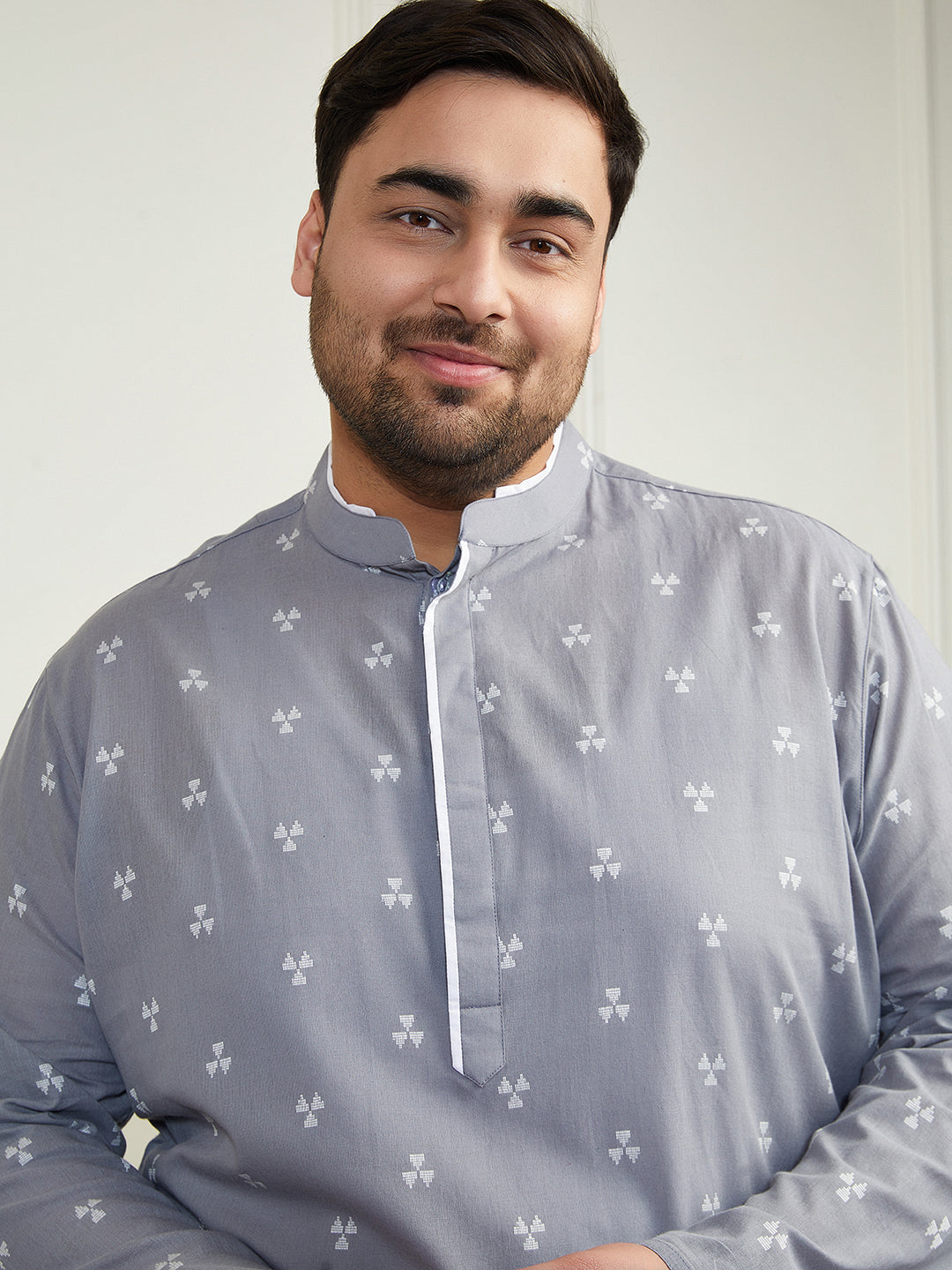 Plus Men's Grey Cotton Kurta