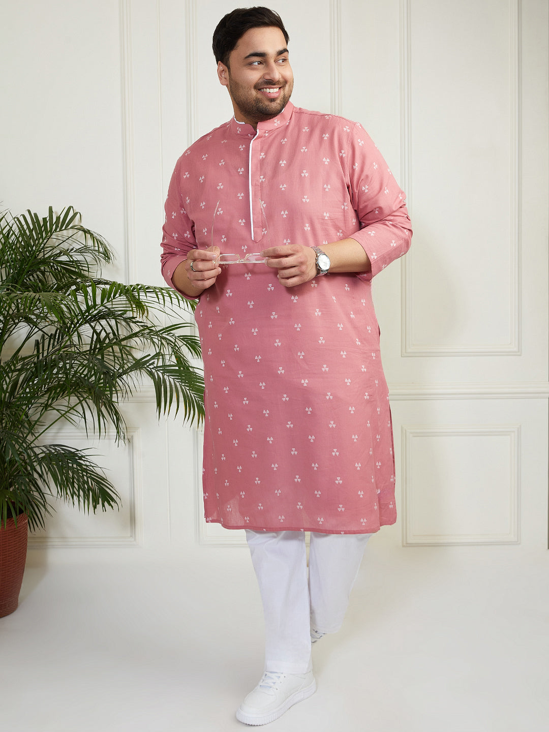 Plus Men's Pink Cotton Kurta
