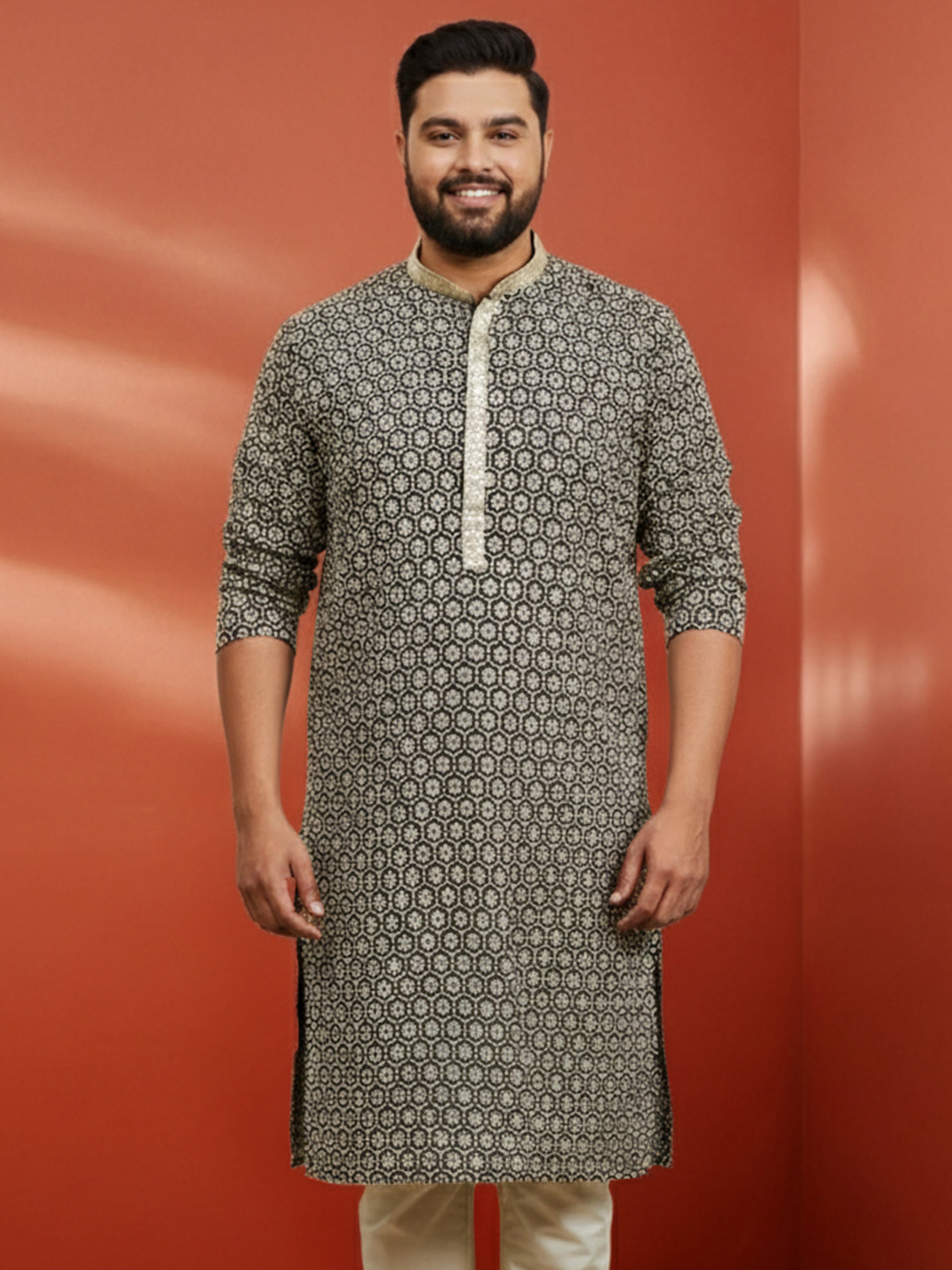 Men's Plus Black Sequin Kurta