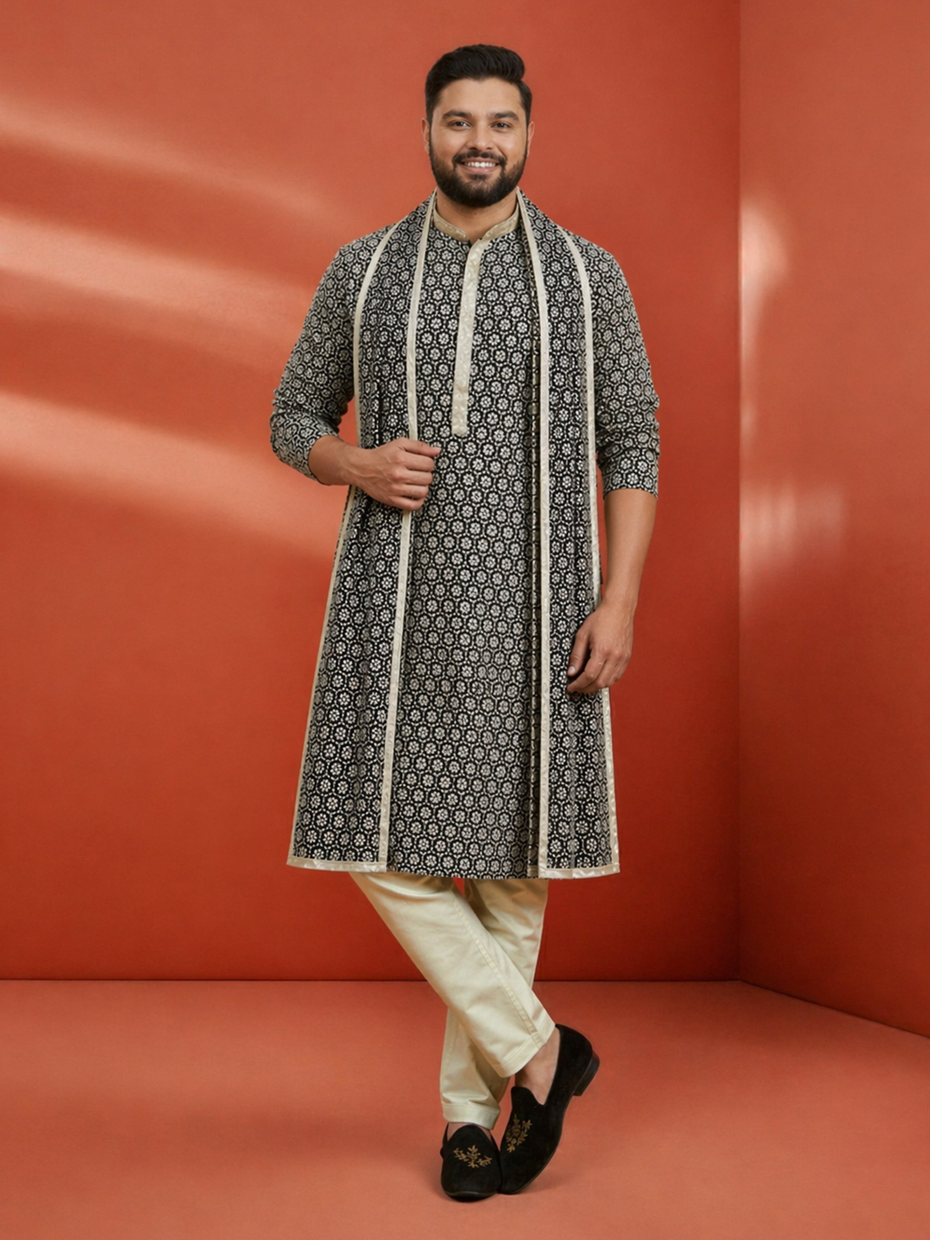 Black Rayon Embroidered Kurta Dupatta Set with Pyjama