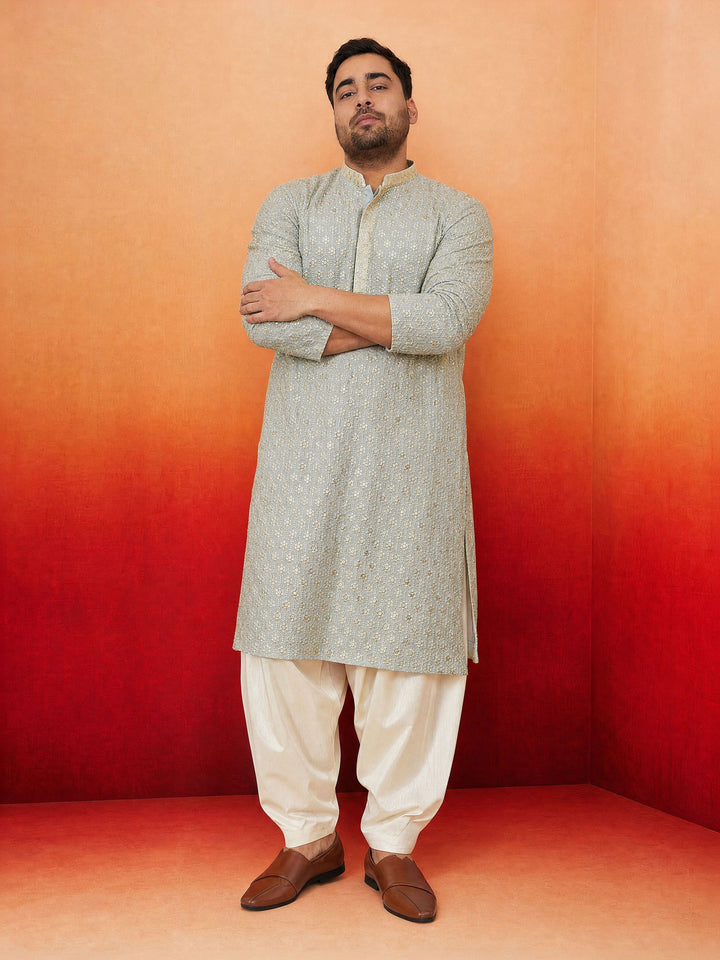 Men Grey Rayon Kurta with Patiala Festive Ethnic Wear