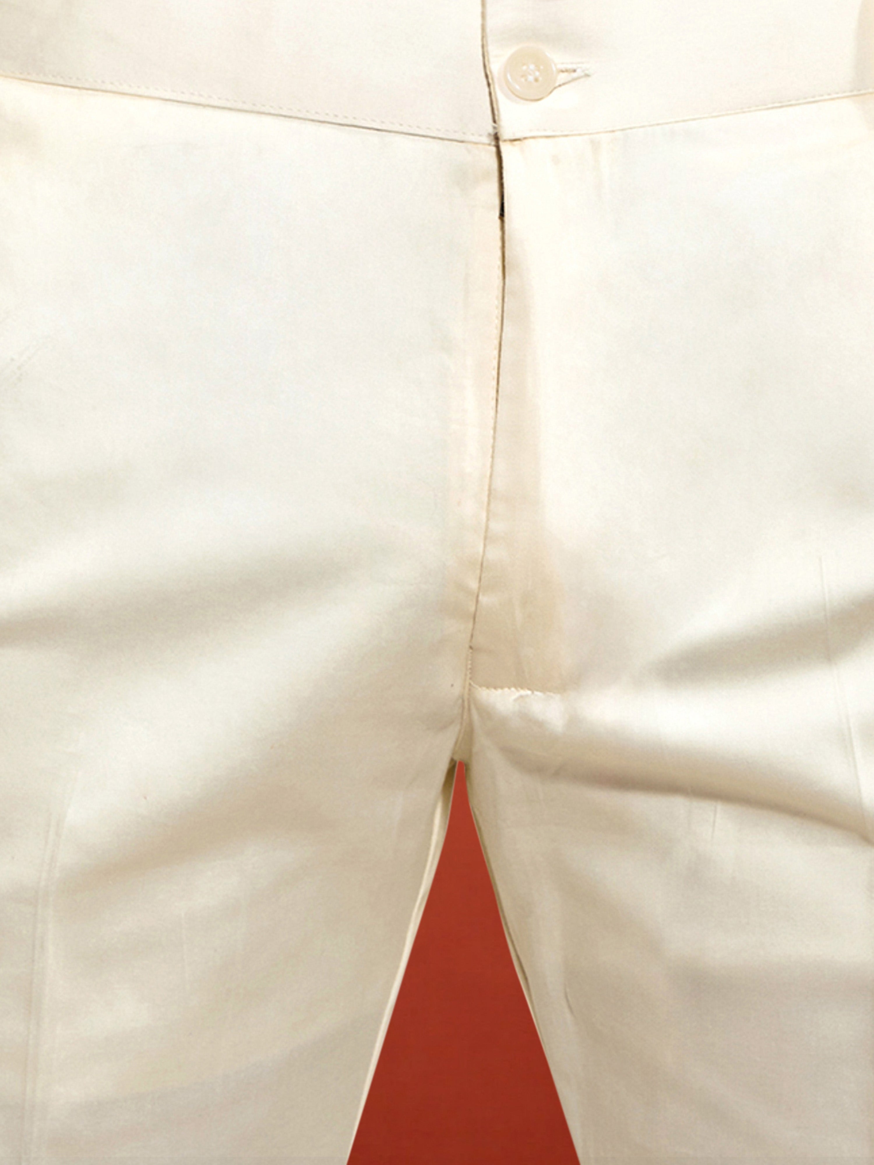 Men's Off-White Rayon Geometry Thigh Length Kurta Pant Set with Pyjama