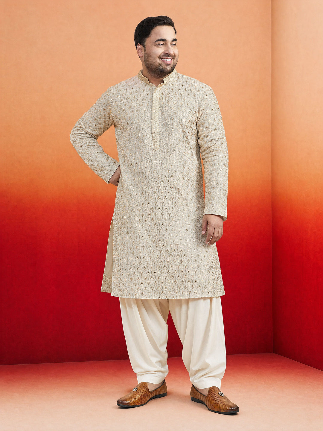 Men Off-White Rayon Kurta with Patiala Festive Ethnic Wear