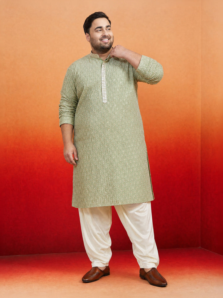 Men Green Rayon Kurta with Patiala Festive Ethnic Wear