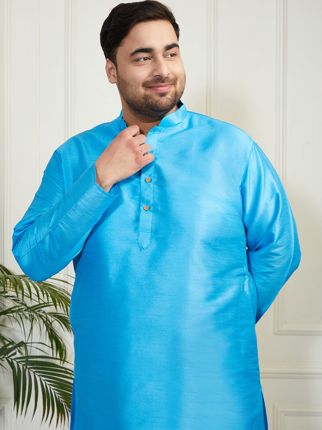 Plus Men's Aqua Silk Blend Kurta
