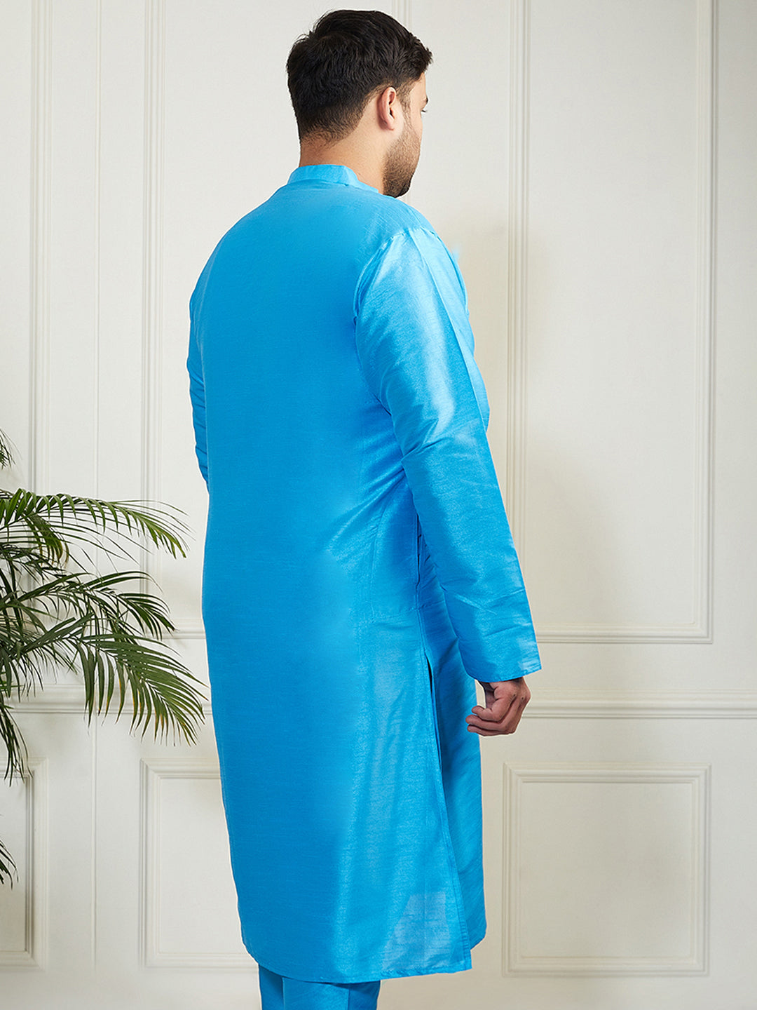 Plus Men's Aqua Silk Blend Kurta