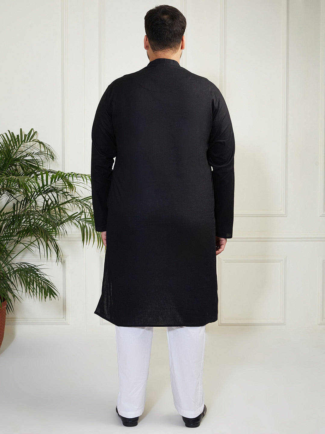 Plus Men's Black Cotton Linen Kurta Pyjama Set