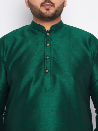 VASTRAMAY Men's Plus Size Green Silk Blend Kurta And Black Pyjama Set