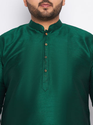 VASTRAMAY Men's Plus Size Green Silk Blend Kurta And Rose Gold Pyjama Set